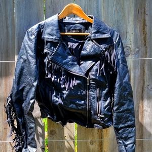 Faux Leather Fringe Jacket